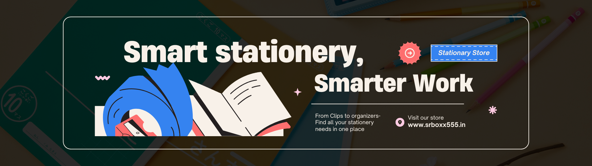 Green Blue Illustration Stationary Store Twitter Header (1920 x 540 px)